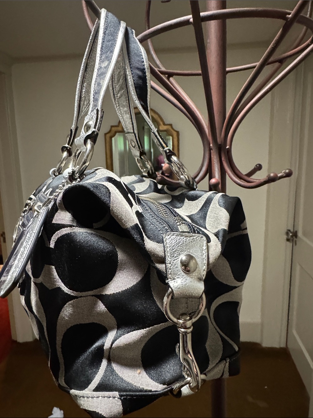 Coach Black and Silver Signature Satchel - Picture 2 of 8
